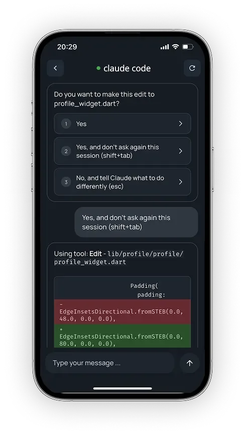 Mobile chat interface